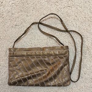 VINTAGE MAGNET CLOSURE CLUTCH- Brown Sequin Shoulder Bag